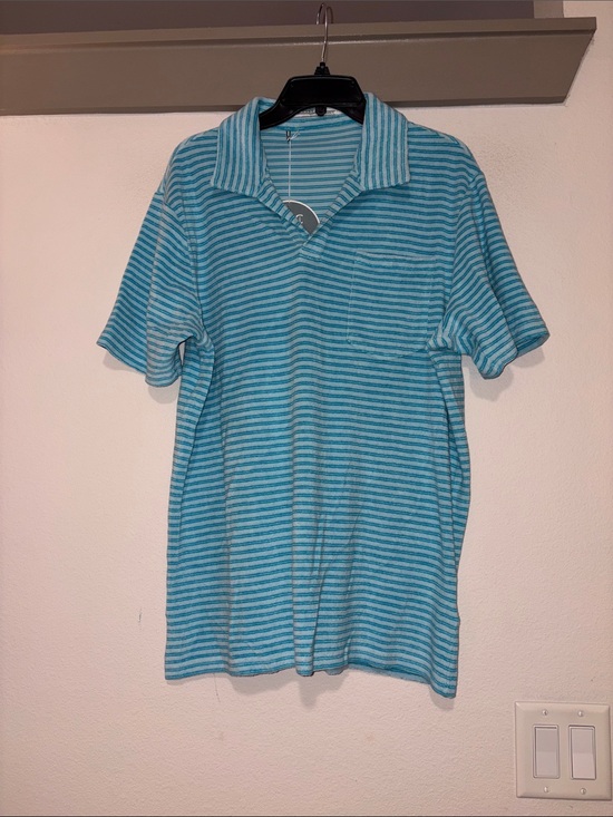 Criquet Other - Criquet Men’s Blue Stripe Terrycloth Polo Shirt SZ L NWT